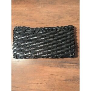 Black Woven Clutch Purse Basket Weave Zip Top Minimalist Evening Bag